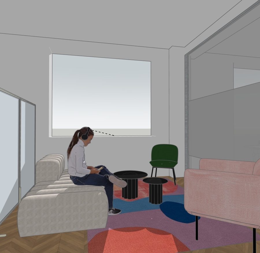 Emissive, the entrance lounge on the upper floor